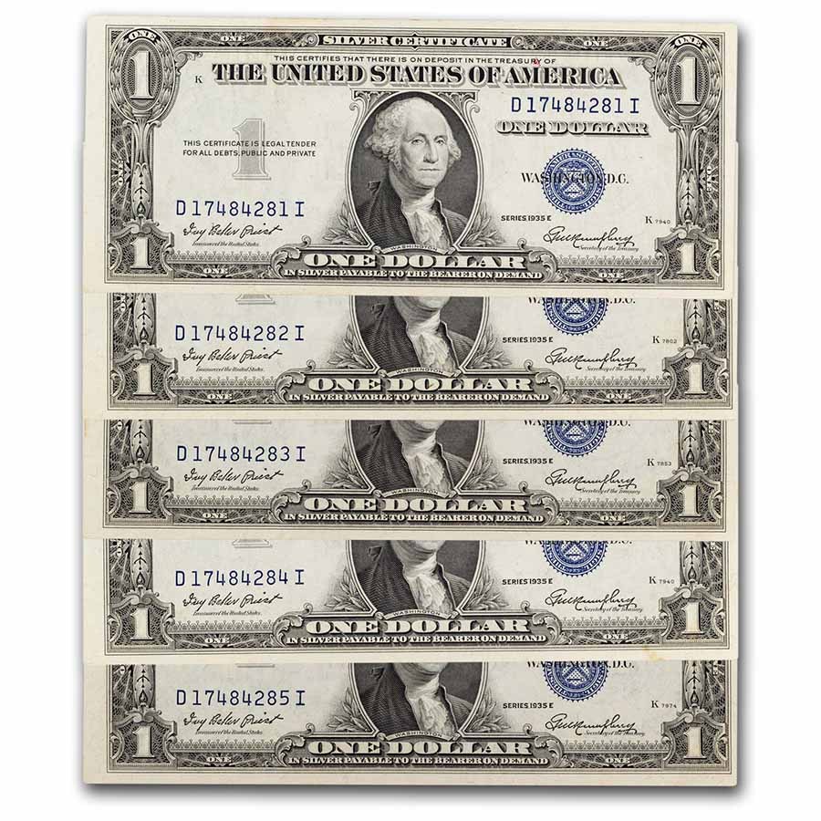 Buy 1935-E $1.00 Silver Certificate CU (Fr#1614) 9 Consec Notes | APMEX