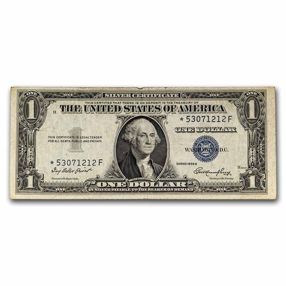 1935-E* $1.00 Silver Certificate VF (Fr#1614*) Star Note 1935-E* $1.00 Silver Certificate VF (Fr#1614*) Star Note