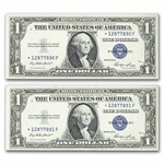 1935-E* $1 Silver Cert CU (Fr#1614*) Star Note, 2 Consec