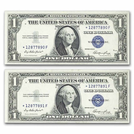 1935-E* $1 Silver Cert CU (Fr#1614*) Star Note, 2 Consec