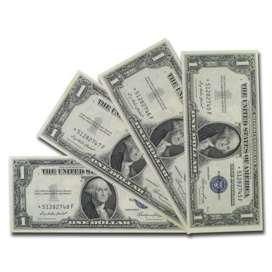 1935-E* $1 Silver Cert CU (Fr#1614*) Star Note, 4 Consec