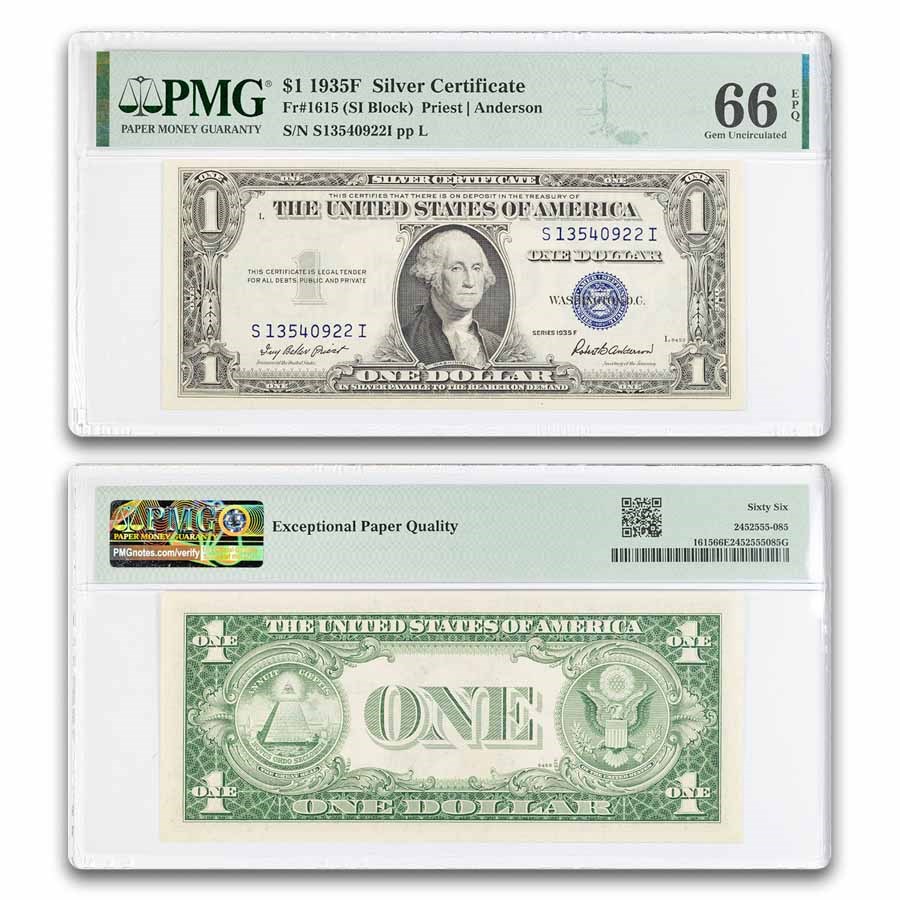 1935-F $1.00 Silver Certificate CU-66 EPQ PMG (Fr#1615)