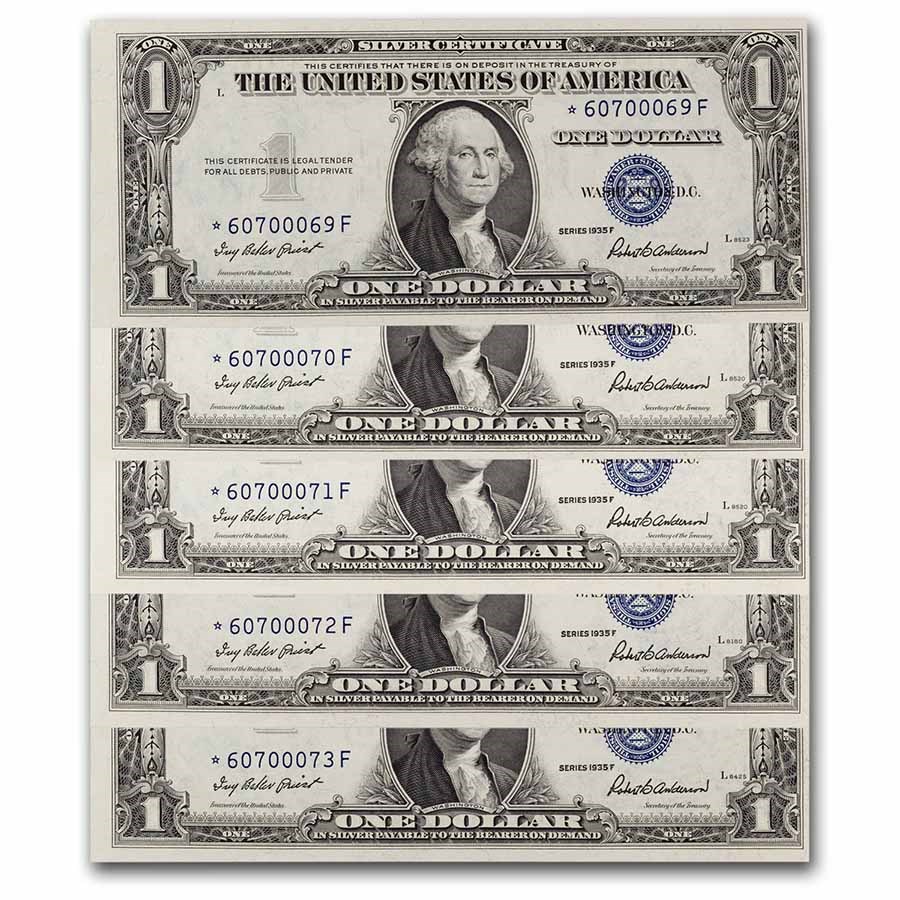 1935-F $1.00 Silver Certificate CU (Fr#1615*) 9 Consec Star Notes
