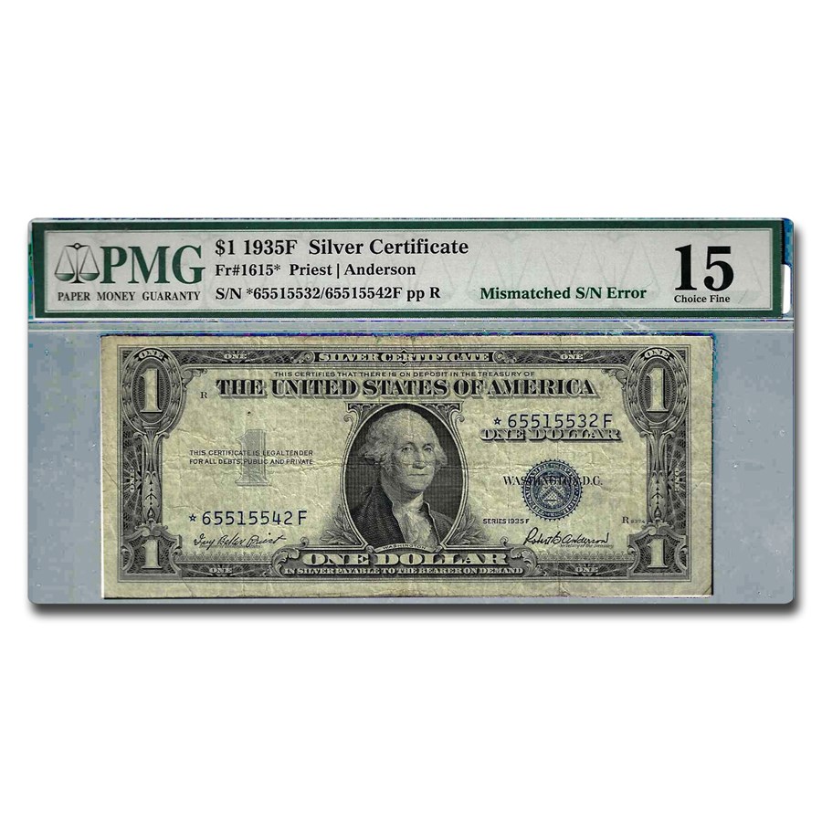 1935-F $1 Silver Cert F-15 PMG (Fr#1615*) Mismatched S/N Star!
