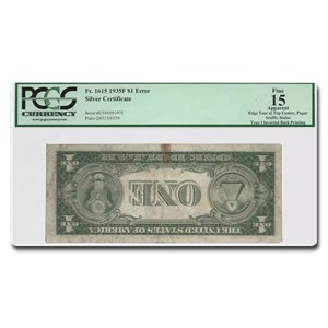 1935-F $1 Silver Cert Fine-15 PCGS (Fr#1615) Print Error Apparent
