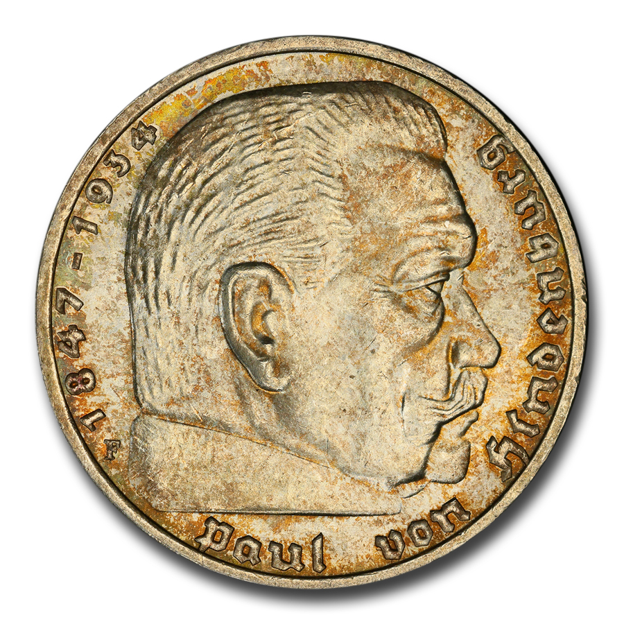 1935年ドイツパウル・フォン・ヒンデンブルク 5マルク PCGS認証 1935-F Germany Silver 5 Mark Hindenburg MS-65 PCGS