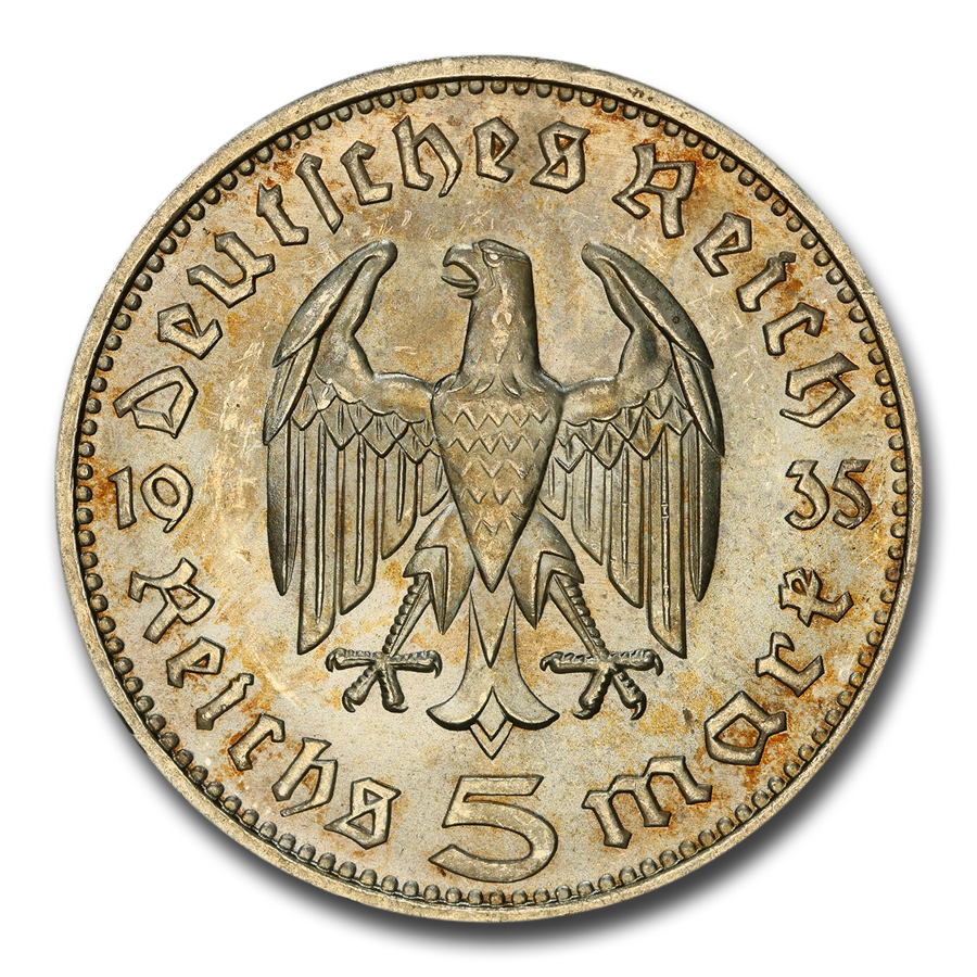 1935年ドイツパウル・フォン・ヒンデンブルク 5マルク PCGS認証 1935-F Germany Silver 5 Mark Hindenburg MS-65 PCGS