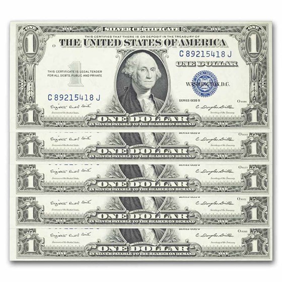1935-G $1.00 Silver Cert No Motto CU (Fr#1616) 30 Consec