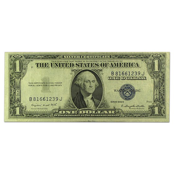 1935-G $1.00 Silver Certificate No Motto XF (B-J Block) 1935-G $1.00 Silver Certificate No Motto XF (B-J Block)