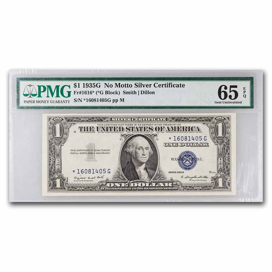 Buy 1935-G $1 Silver Cert Gem CU-65 EPQ PMG (Fr#1616*) Star Note! | APMEX