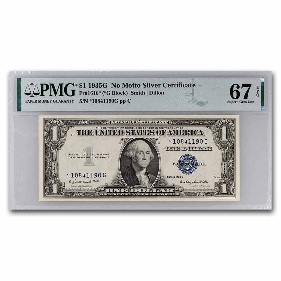 Buy 1935-G $1 Silver Cert Gem CU-67 EPQ PMG (Fr#1616) Star Note! | APMEX