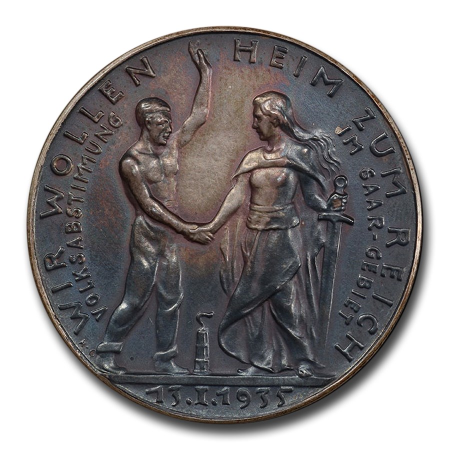 1935 Germany Weimar Republic Silver Medal Saar SP-63 PCGS