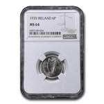 1935 Ireland Sixpence MS-64 NGC