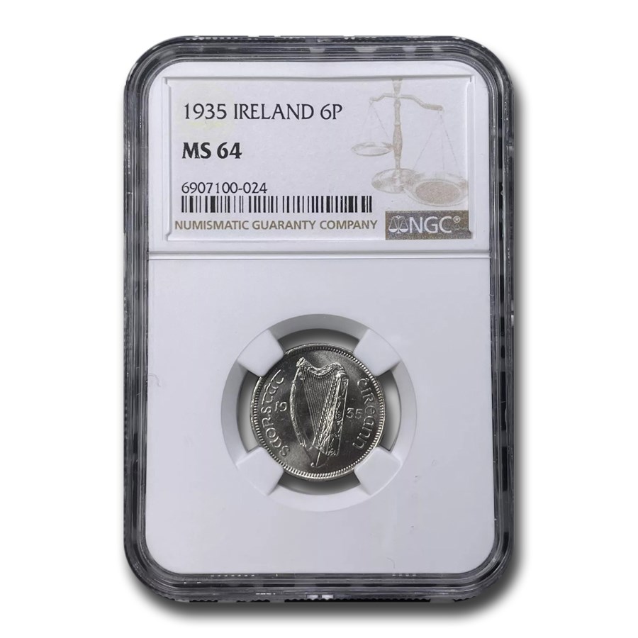 1935 Ireland Sixpence MS-64 NGC