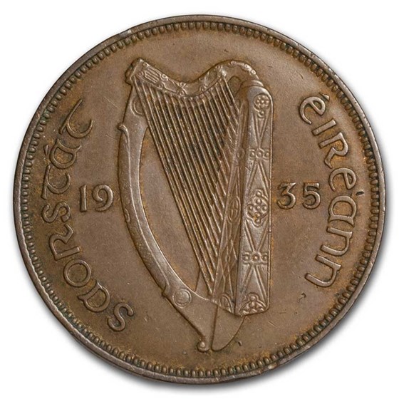 1935 Irish Free State Bronze 1/2 Phingin AU 1935 Irish Free State Bronze 1/2 Phingin AU