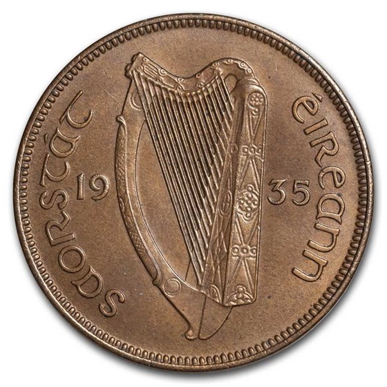 1935 Irish Free State Bronze 1/2 Phingin BU (Brown) 1935 Irish Free State Bronze 1/2 Phingin BU (Brown)