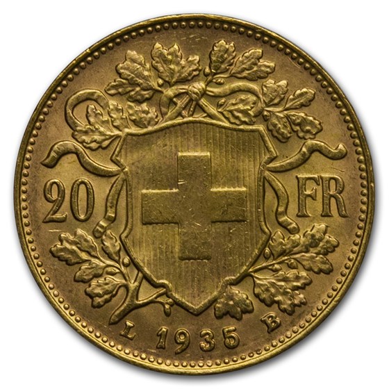 Buy 1935-L B Swiss Gold 20 Francs Helvetia BU | APMEX