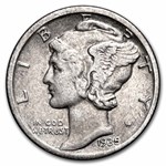 1935-S Mercury Dime 50-Coin Roll Avg Circ