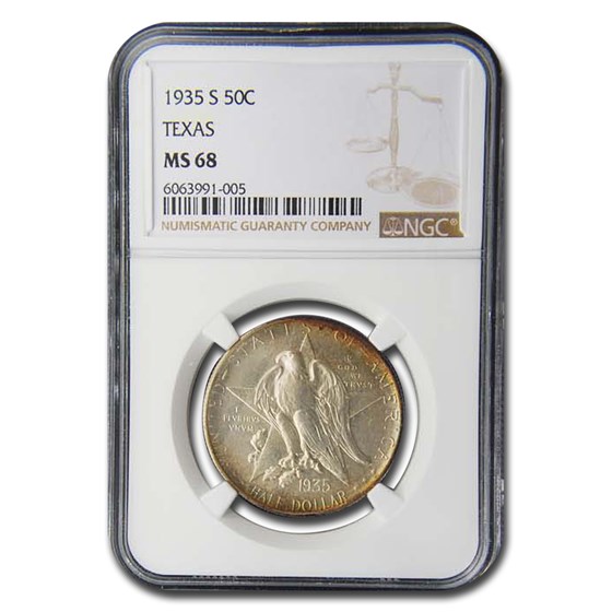 1935-S Texas Centennial Half Dollar Commem MS-68 NGC 1935-S Texas Centennial Half Dollar Commem MS-68 NGC