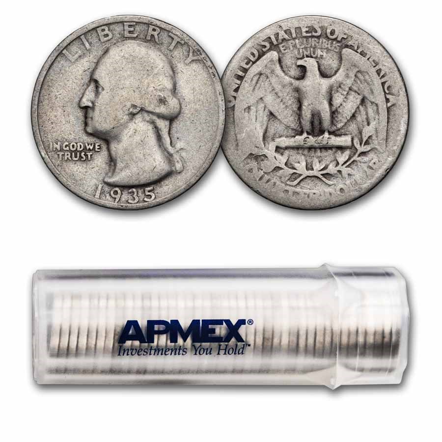 1935 Washington Quarter 40-Coin Roll Avg Circ