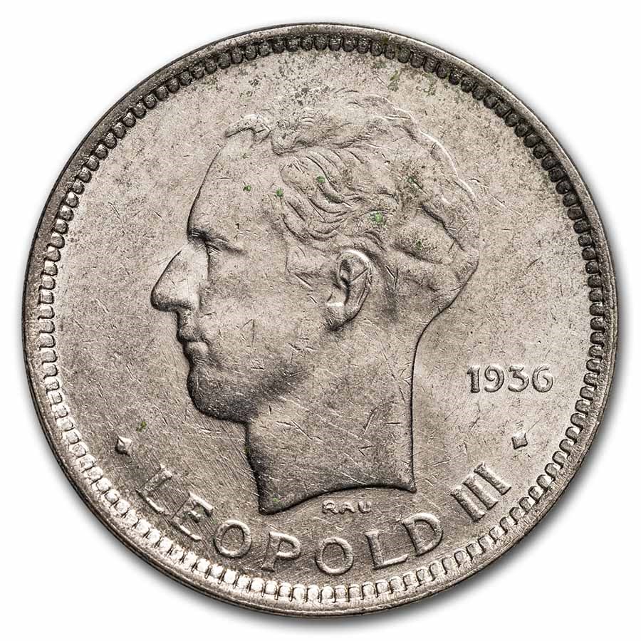 1936-1937 Belgium Nickel 5 Francs Albert XF/AU