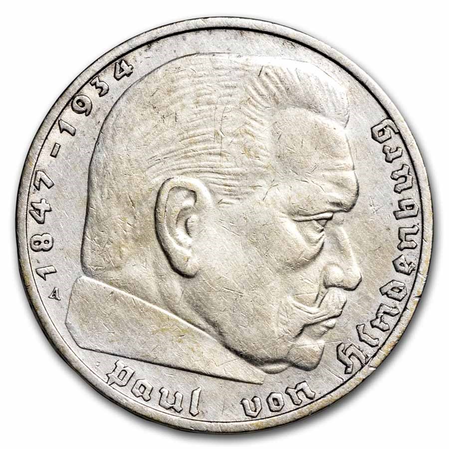 1936-1939 Germany Silver 2 Reichsmarks Avg Circ