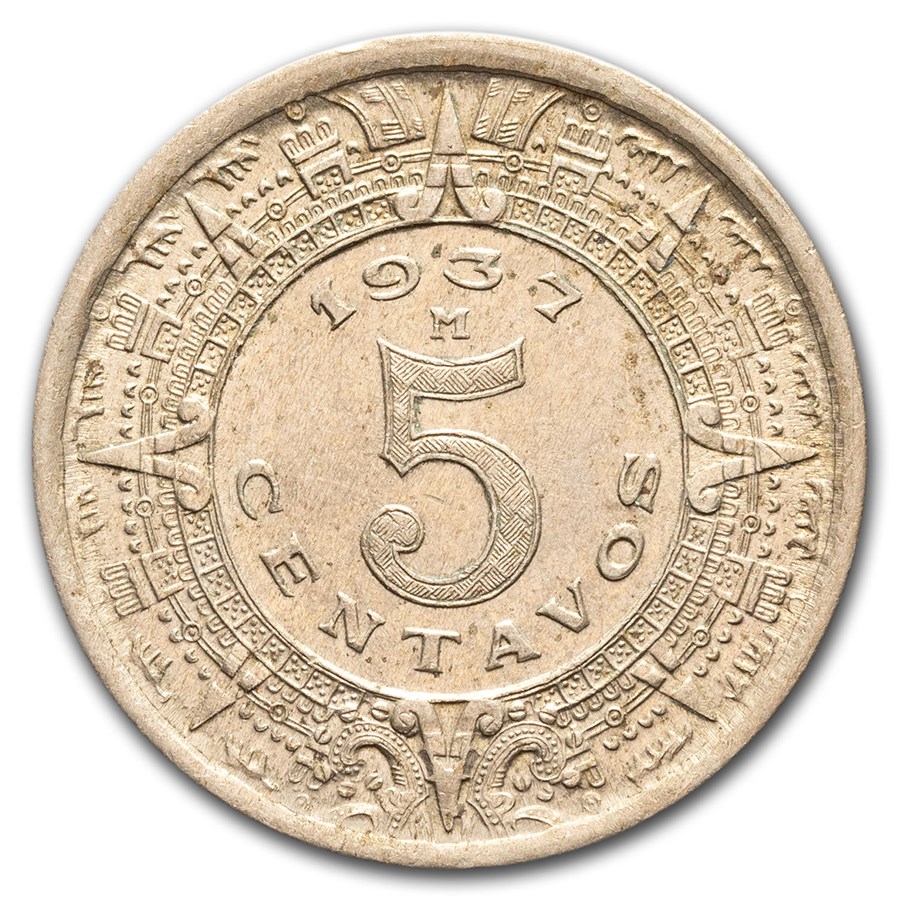 1936-1942 Mexico Copper-Nickel 5 Centavos AU/BU