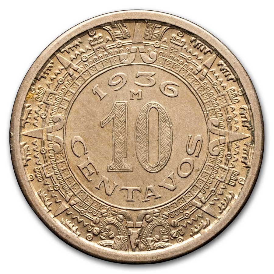 1936-1946 Mexico Copper-Nickel 10 Centavos AU/BU