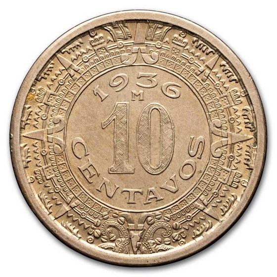 1936-1946 Mexico Copper-Nickel 10 Centavos AU/BU 1936-1946 Mexico Copper-Nickel 10 Centavos AU/BU