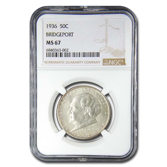 1936 Bridgeport Connecticut Half Dollar Commem MS-67 NGC 1936 Bridgeport Connecticut Half Dollar Commem MS-67 NGC