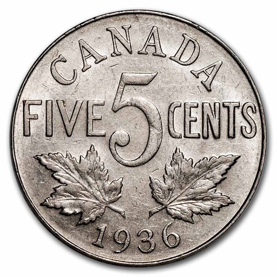 1936 Canada 5 Cents George V AU 1936 Canada 5 Cents George V AU