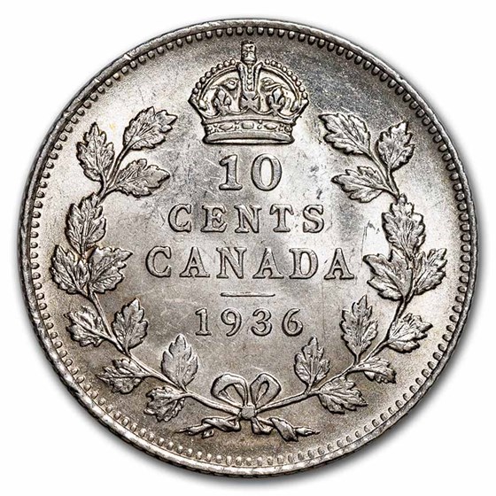 1936 Canada Silver 10 Cents George V AU 1936 Canada Silver 10 Cents George V AU