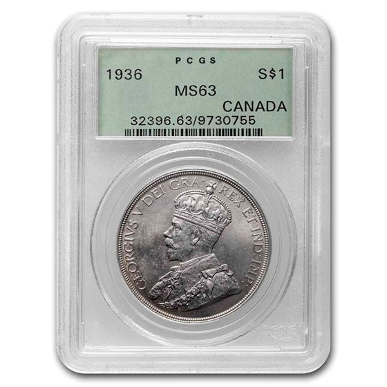 1936 Canada Silver Dollar George V MS-63 PCGS 1936 Canada Silver Dollar George V MS-63 PCGS