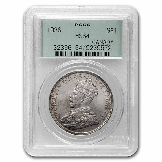 1936 Canada Silver Dollar George V MS-64 PCGS 1936 Canada Silver Dollar George V MS-64 PCGS
