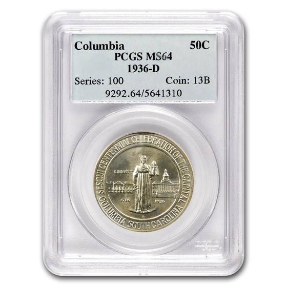 1936-D Columbia, SC Half Dollar MS-64 PCGS 1936-D Columbia, SC Half Dollar MS-64 PCGS