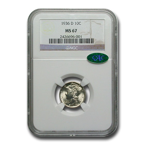 1936-D Mercury Dime MS-67 NGC CAC 1936-D Mercury Dime MS-67 NGC CAC
