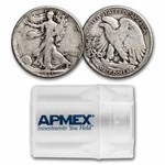 1936-D Walking Liberty Halves 20-Coin Roll Avg Circ