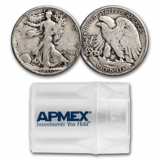 1936-D Walking Liberty Halves 20-Coin Roll Avg Circ 1936-D Walking Liberty Halves 20-Coin Roll Avg Circ