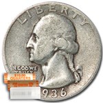 1936-D Washington Quarter 40-Coin Roll Avg Circ