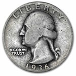 1936-D Washington Quarter 40-Coin Roll Avg Circ