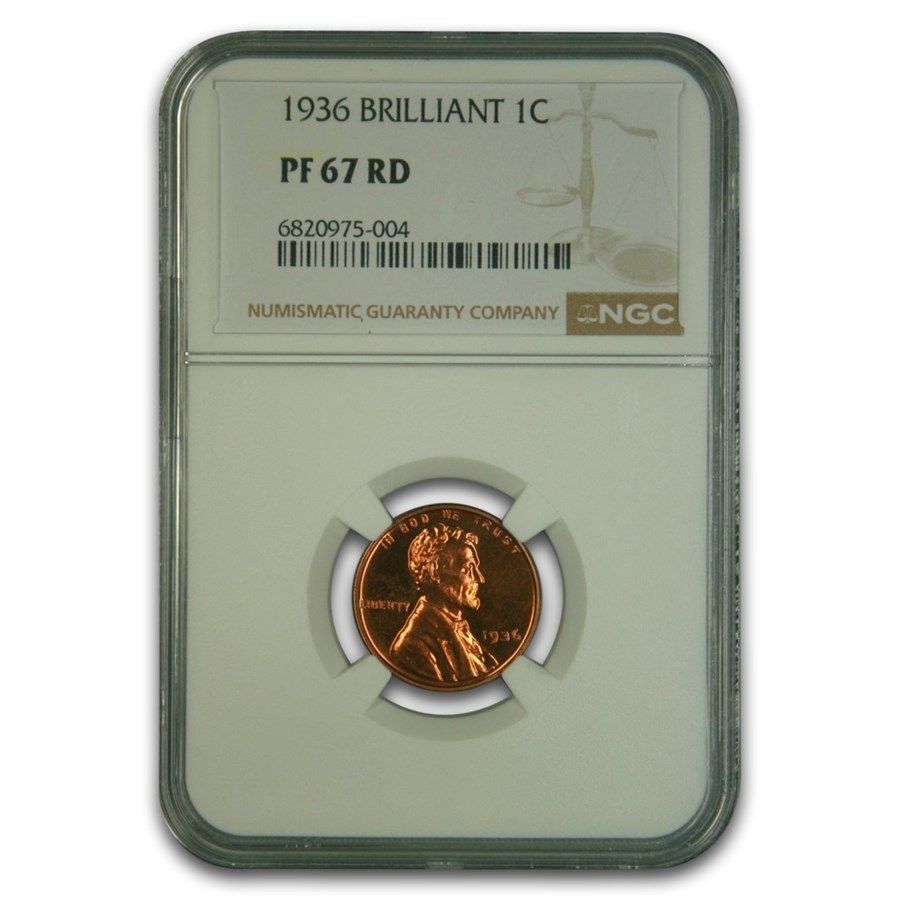 1936 Lincoln Cent PF-67 NGC (Red, Brilliant)