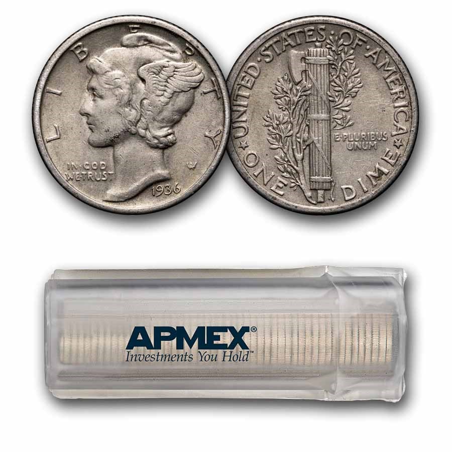1936 Mercury Dime 50-Coin Roll Avg Circ
