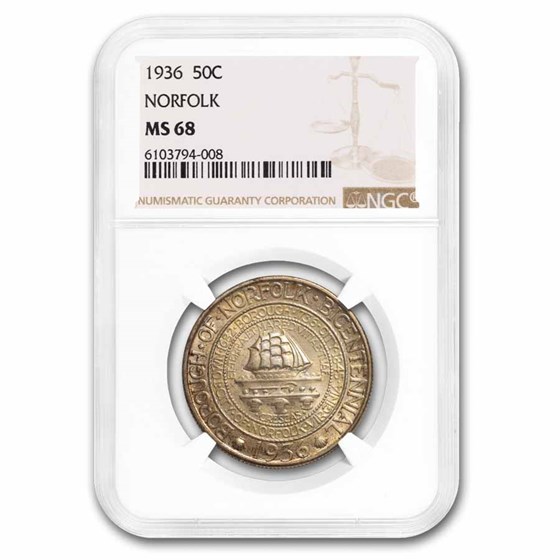 1936 Norfolk Silver Commemorative Half Dollar MS-68 NGC 1936 Norfolk Silver Commemorative Half Dollar MS-68 NGC