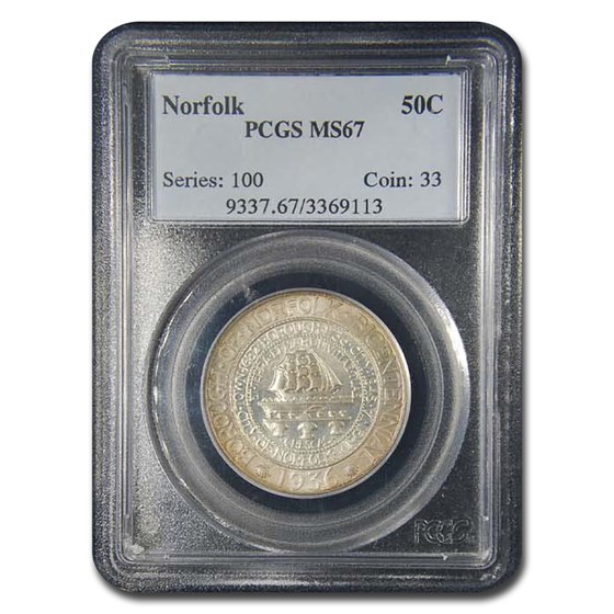 1936 Norfolk, VA Commemorative Half Dollar MS-67 PCGS 1936 Norfolk, VA Commemorative Half Dollar MS-67 PCGS