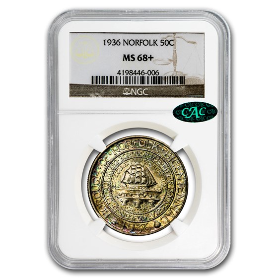 1936 Norfolk, VA Half Dollar MS-68+ NGC (CAC) 1936 Norfolk, VA Half Dollar MS-68+ NGC (CAC)