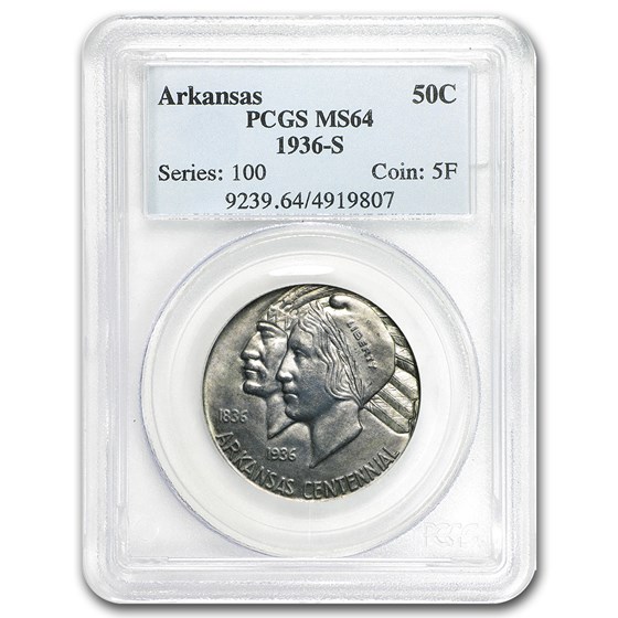 1936-S Arkansas Centennial Half Dollar MS-64 PCGS 1936-S Arkansas Centennial Half Dollar MS-64 PCGS