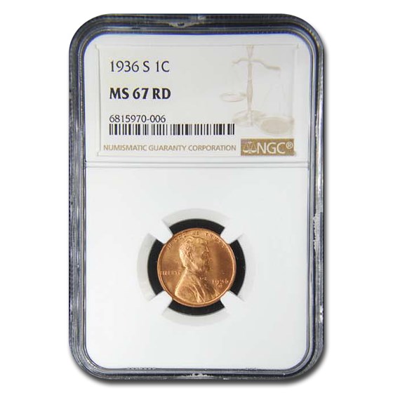 1936-S Lincoln Cent MS-67 NGC (Red)