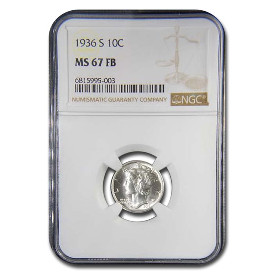 1936-S Mercury Dime MS-67 NGC (FB) 1936-S Mercury Dime MS-67 NGC (FB)