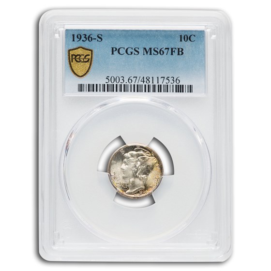 1936-S Mercury Dime MS-67 PCGS (FB) 1936-S Mercury Dime MS-67 PCGS (FB)