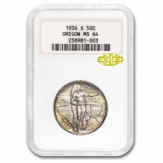 1936-S Oregon Trail Half Dollar MS-64 NGC Gold CAC (Fatty Holder) 1936-S Oregon Trail Half Dollar MS-64 NGC Gold CAC (Fatty Holder)